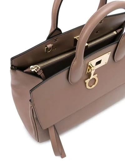 Shop Ferragamo Studio Leather Tote Bag In Neutrals