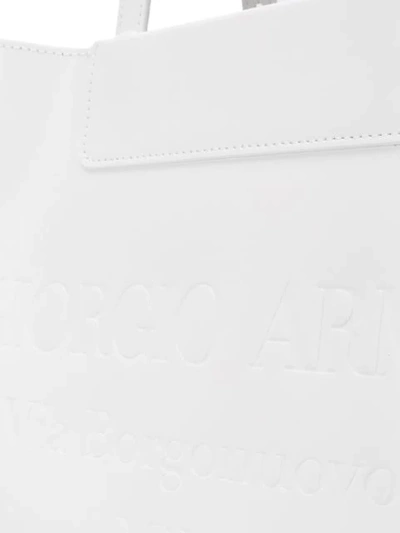 Shop Giorgio Armani Embossed Logo Tote In White