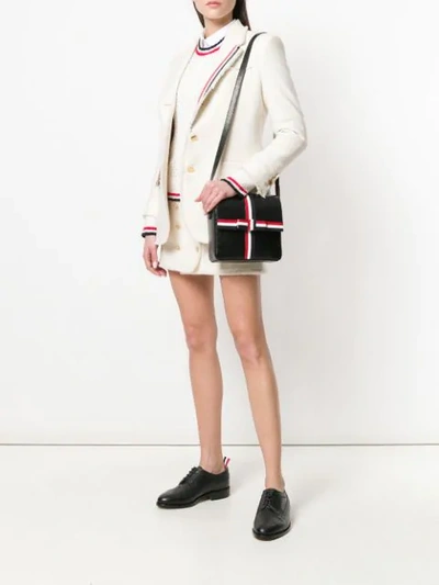 Shop Thom Browne Square Pebbled Leather Gift-box Bag In Black