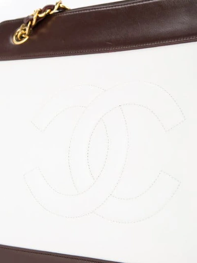 Pre-owned Chanel 1991-1994 Front Logo Tote Bag In White
