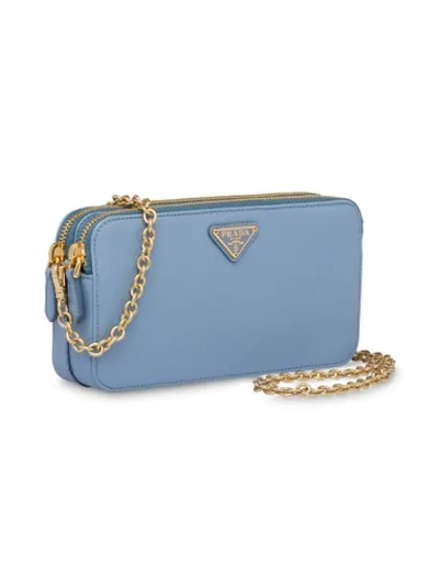 Shop Prada Saffiano Mini Shoulder Bag In Blue