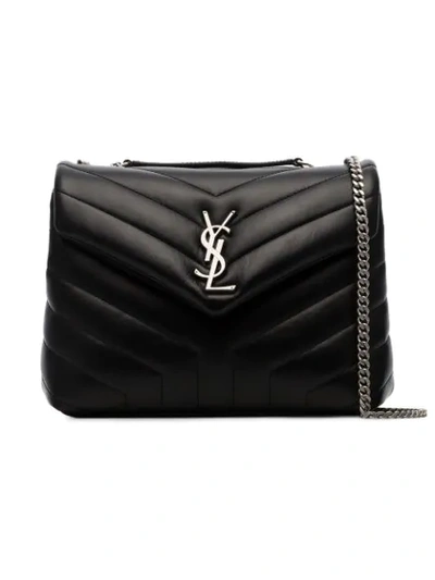 Shop Saint Laurent Black Loulou Small Quilted Leather Crossbody Bag In 1000 -  Black