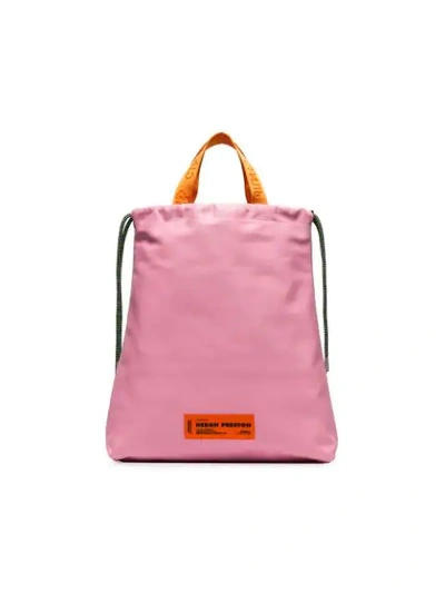 Shop Heron Preston Pink And White Dustbag Industrial Belt Strap Leather Tote Bag