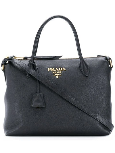 Shop Prada Logo Tote Bag In Black