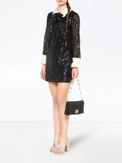 Shop Miu Miu Cloquet Crystal-embellished Shoulder Bag In Black