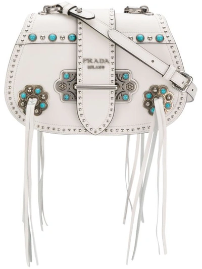 Shop Prada Folk Saddle Crossbody Bag - White