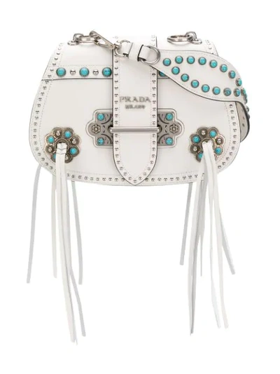 Shop Prada Folk Saddle Crossbody Bag - White