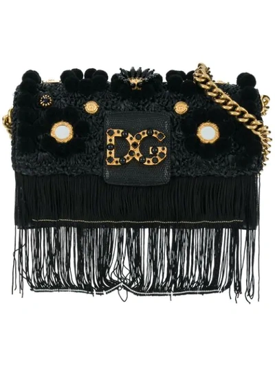 Shop Dolce & Gabbana Dg Millennials Appliqué Fringed Shoulder Bag In Black