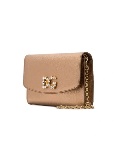 Shop Dolce & Gabbana Embellished Logo Crossbody Bag In Metallic