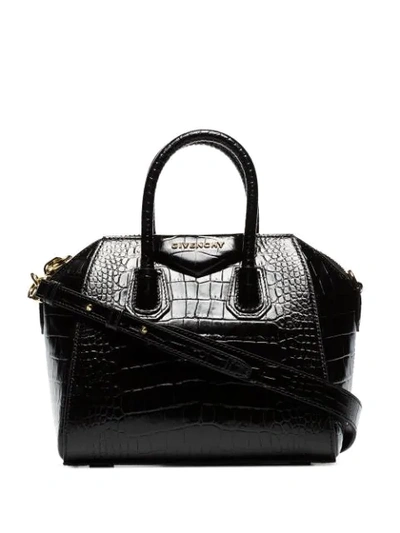 Shop Givenchy Mini Antigona Croc-effect Tote Bag In Black