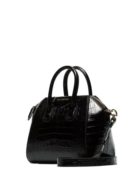 Givenchy Mini Antigona Croc Embossed Calfskin Leather Satchel In Black | ModeSens