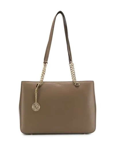 Shop Dkny Chain Tote Bag - Brown