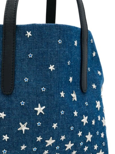 Shop Jimmy Choo Sofia Star Studded Denim Tote In Navy/silver/light Blue