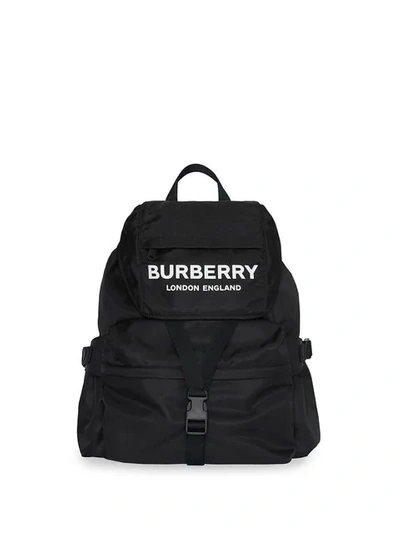 Shop Burberry Logo Print Nylon Backpack In Black