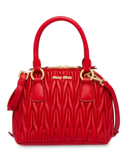 Shop Miu Miu Matelassé Top-handle Tote Bag In Red