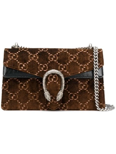 Shop Gucci Dionysus Gg Velvet Small Shoulder Bag In Brown