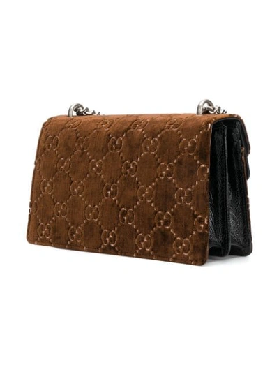 Shop Gucci Dionysus Gg Velvet Small Shoulder Bag In Brown