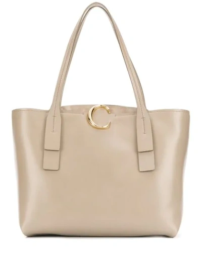 Shop Chloé Medium Zipped  C Tote Bag In Grey