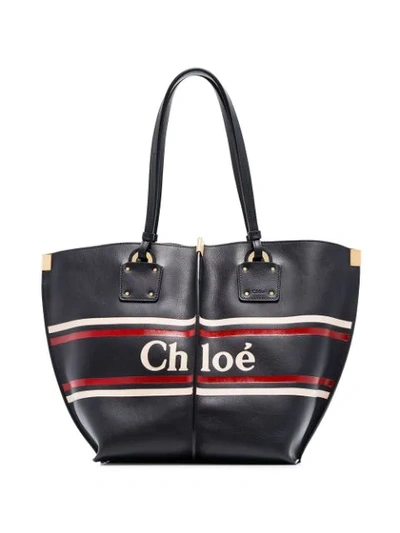 Shop Chloé Logo Print Leather Tote Bag In Black