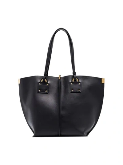 Shop Chloé Logo Print Leather Tote Bag In Black