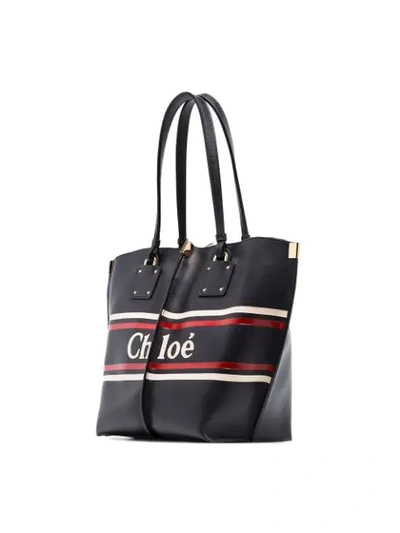 Shop Chloé Logo Print Leather Tote Bag In Black