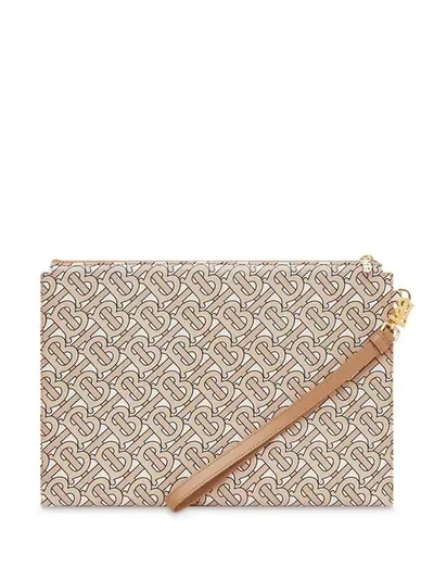 Shop Burberry Monogram Print Leather Pouch In Neutrals