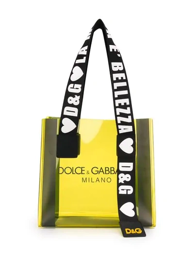Shop Dolce & Gabbana Logo Strap Tote In Yellow