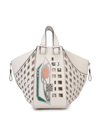 Shop Loewe Grid Tote Bag In White