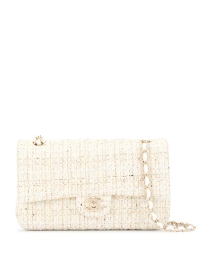 Chanel Pre-Owned Tweed Double Flap Chain Shoulder Bag in White