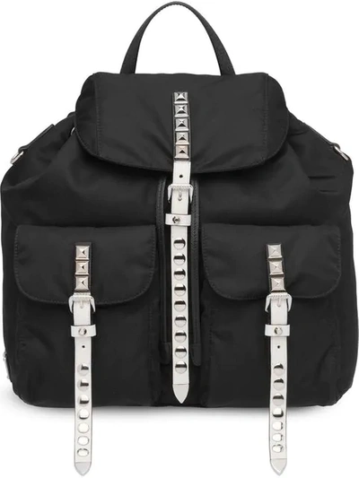 Shop Prada Studded Nylon Backpack In Black
