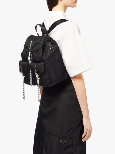 Shop Prada Studded Nylon Backpack In Black