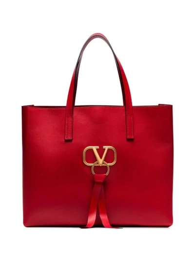 VALENTINO RED SMALL LEATHER TOTE BAG - 红色