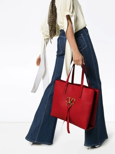 Shop Valentino Large Vring Leather Tote Bag In Red