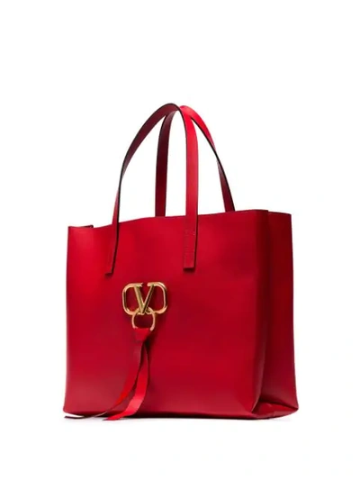 VALENTINO RED SMALL LEATHER TOTE BAG - 红色