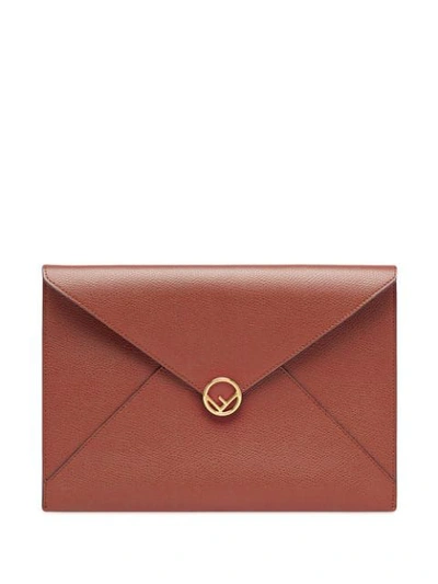 Shop Fendi Large Flat Clutch In Brown