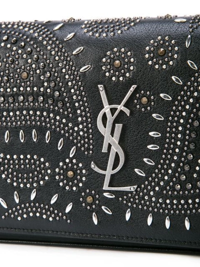 Shop Saint Laurent Monogram Logo Embellished Clutch Bag In Black