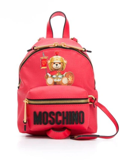 Shop Moschino Mini Teddy Bear Backpack In Red