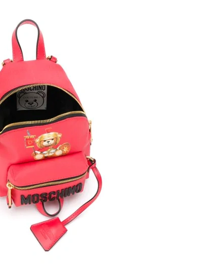 Shop Moschino Mini Teddy Bear Backpack In Red