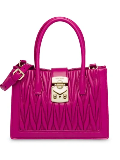 Shop Miu Miu Matelassé Top Handle Bag In F0592 Dahlia Pink