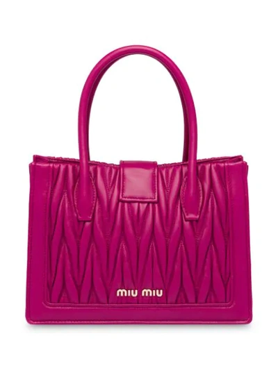 Shop Miu Miu Matelassé Top Handle Bag In F0592 Dahlia Pink