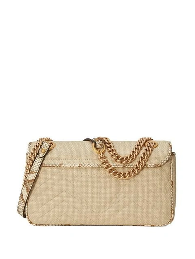 Shop Gucci Marmont Raffia Shoulder Bag In Neutrals