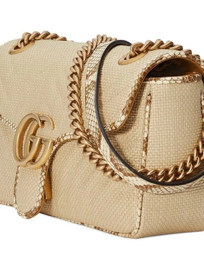 Shop Gucci Marmont Raffia Shoulder Bag In Neutrals