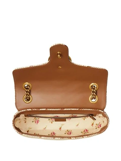 Shop Gucci Marmont Raffia Shoulder Bag In Neutrals