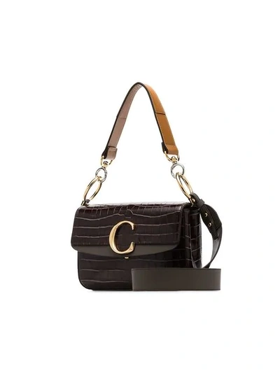 Shop Chloé Brown C Ring Small Leather Shoulder Bag