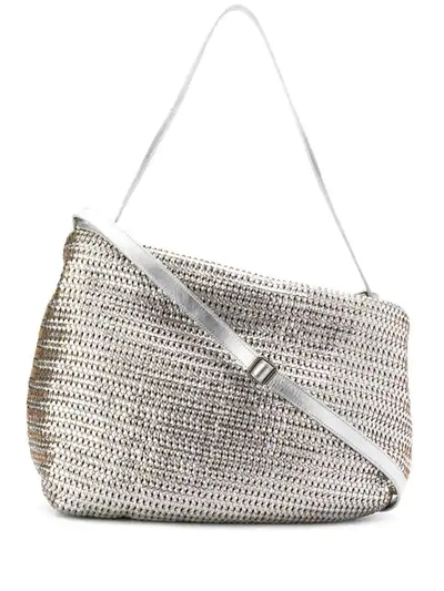 Shop Marsèll Woven Style Satchel Bag In Silver