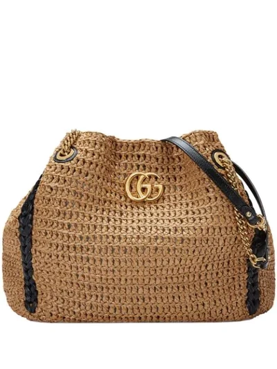 Shop Gucci Gg Marmont Large Tote Bag In Neutrals