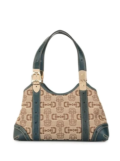 Shop Gucci Horsebit Jacquard Shoulder Bag In Brown