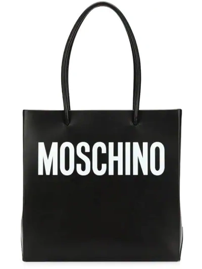 Shop Moschino Square Logo Shopper Tote In Black