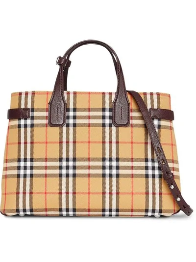 Shop Burberry The Medium Banner In Vintage Check And Leather In Yellow