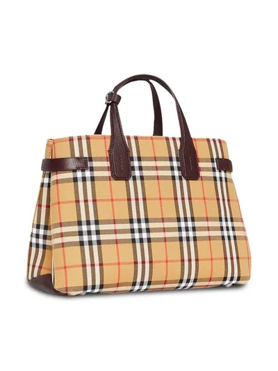 Shop Burberry The Medium Banner In Vintage Check And Leather In Yellow